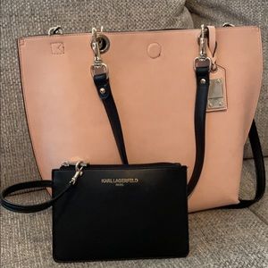 Karl Lagerfeld light pink tote, black wristlet included.
